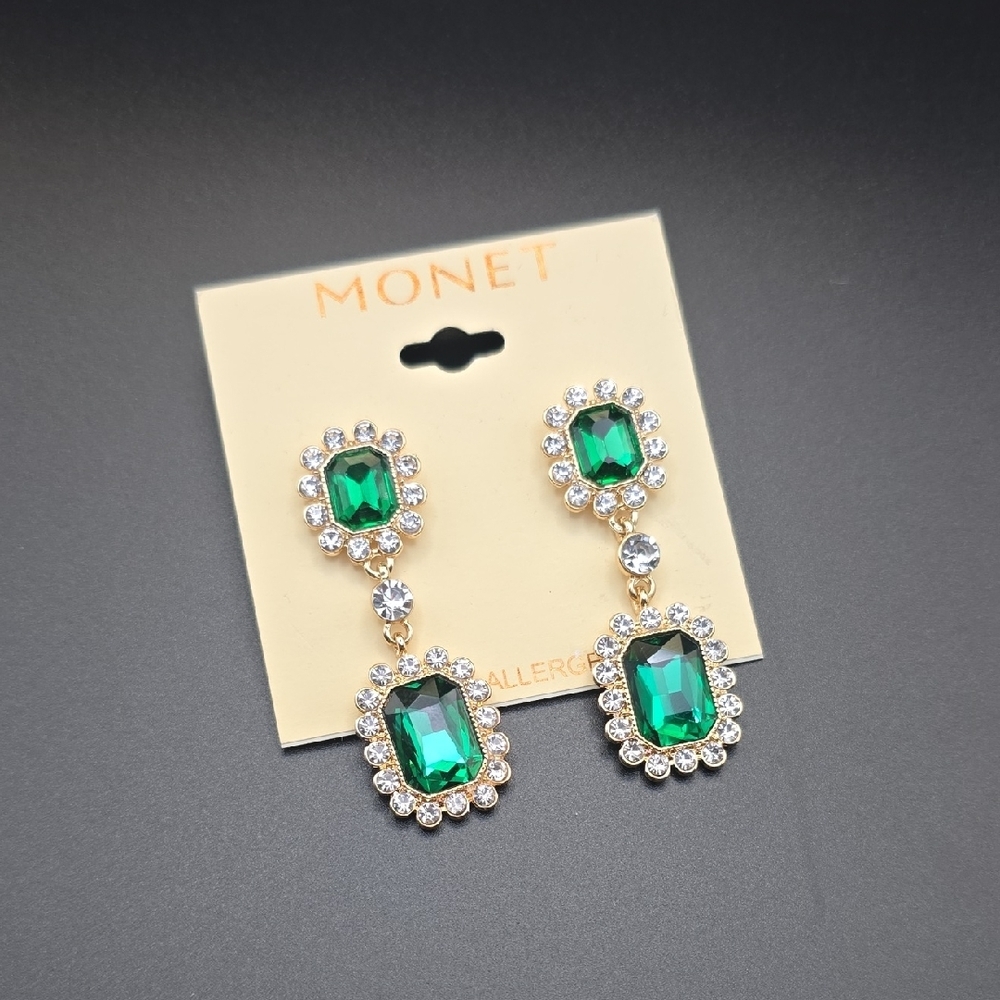 Monet Green and Gold Formal Earrings